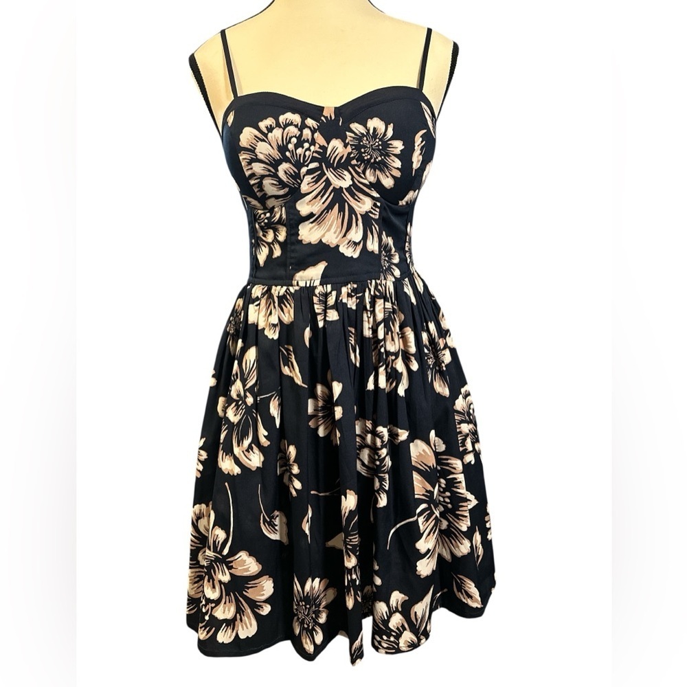 Band of Gypsies Black Dress with Cream Floral Print